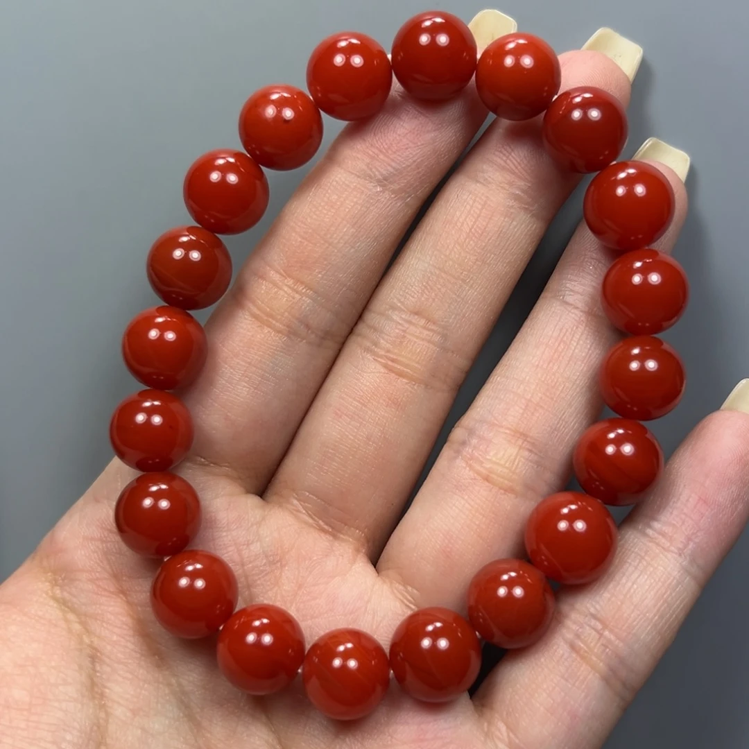 南红玛瑙柿子红偏红圆珠单圈10mm未镶嵌