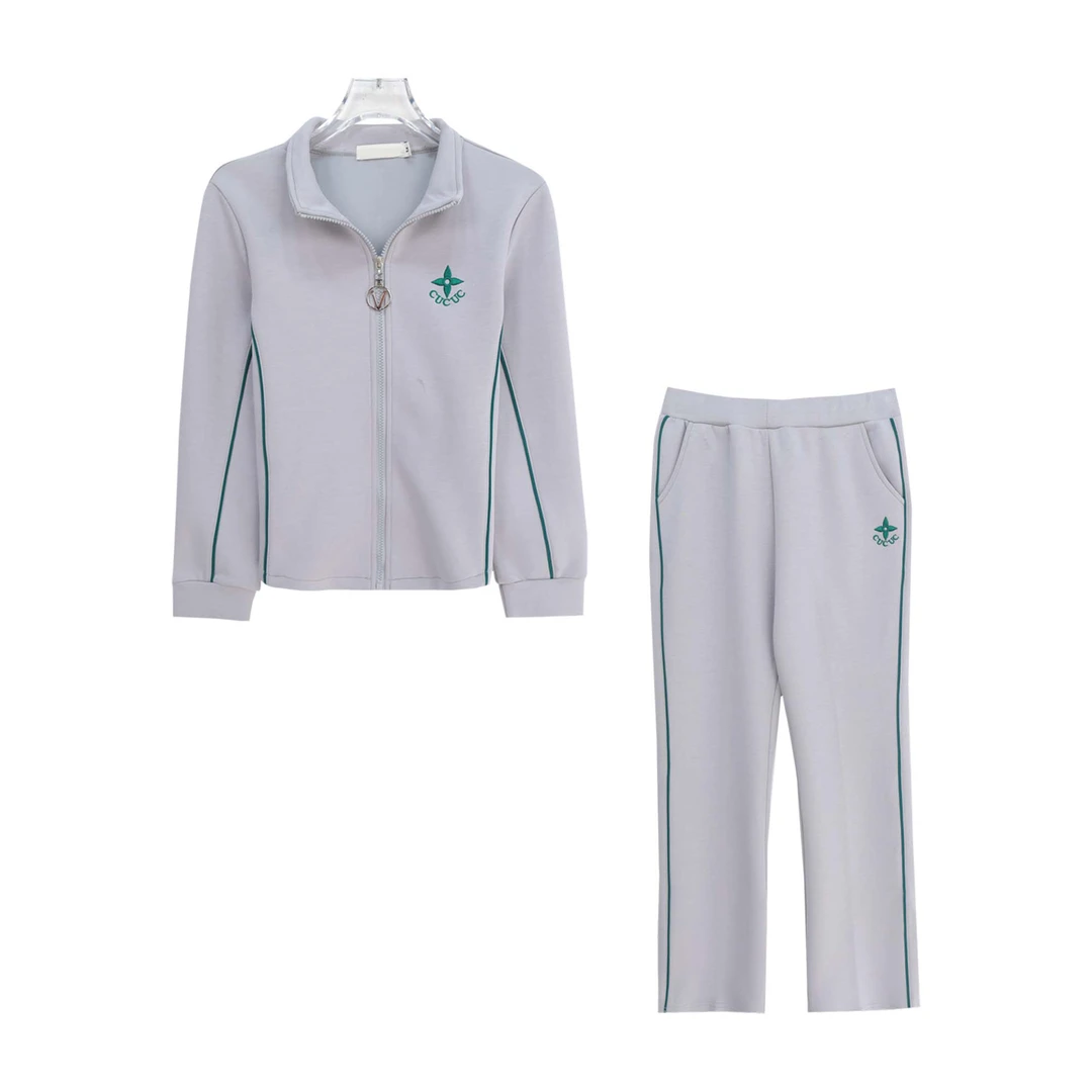 休闲宽松运动长袖上衣条纹潮流长裤套装S3198