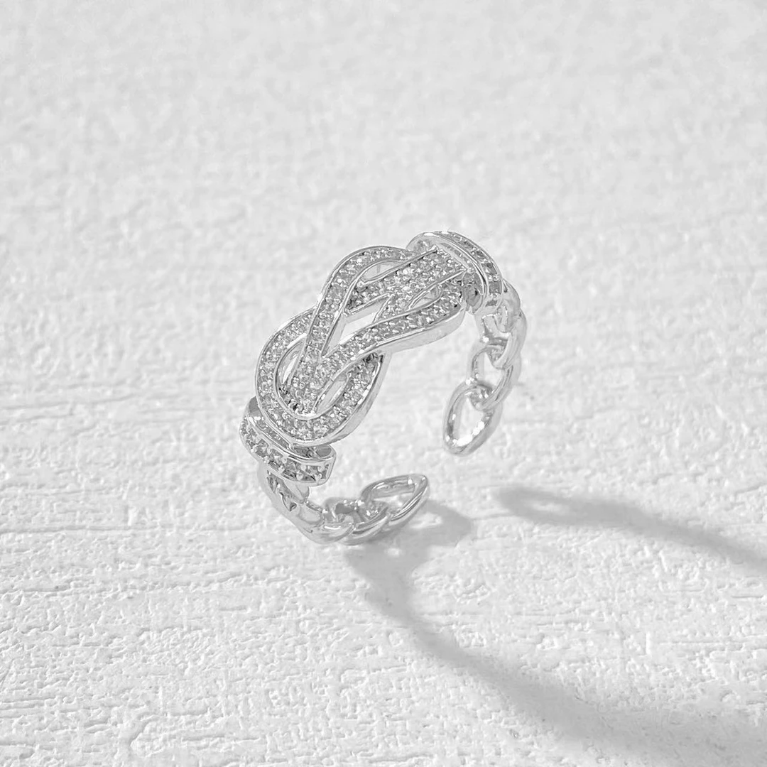 铜合金戒指 木木（CJ5749） 满镶马蹄开口戒指