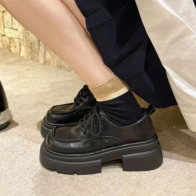 乐福鞋女春季新款英伦风厚底增高百搭小皮鞋单鞋子F11