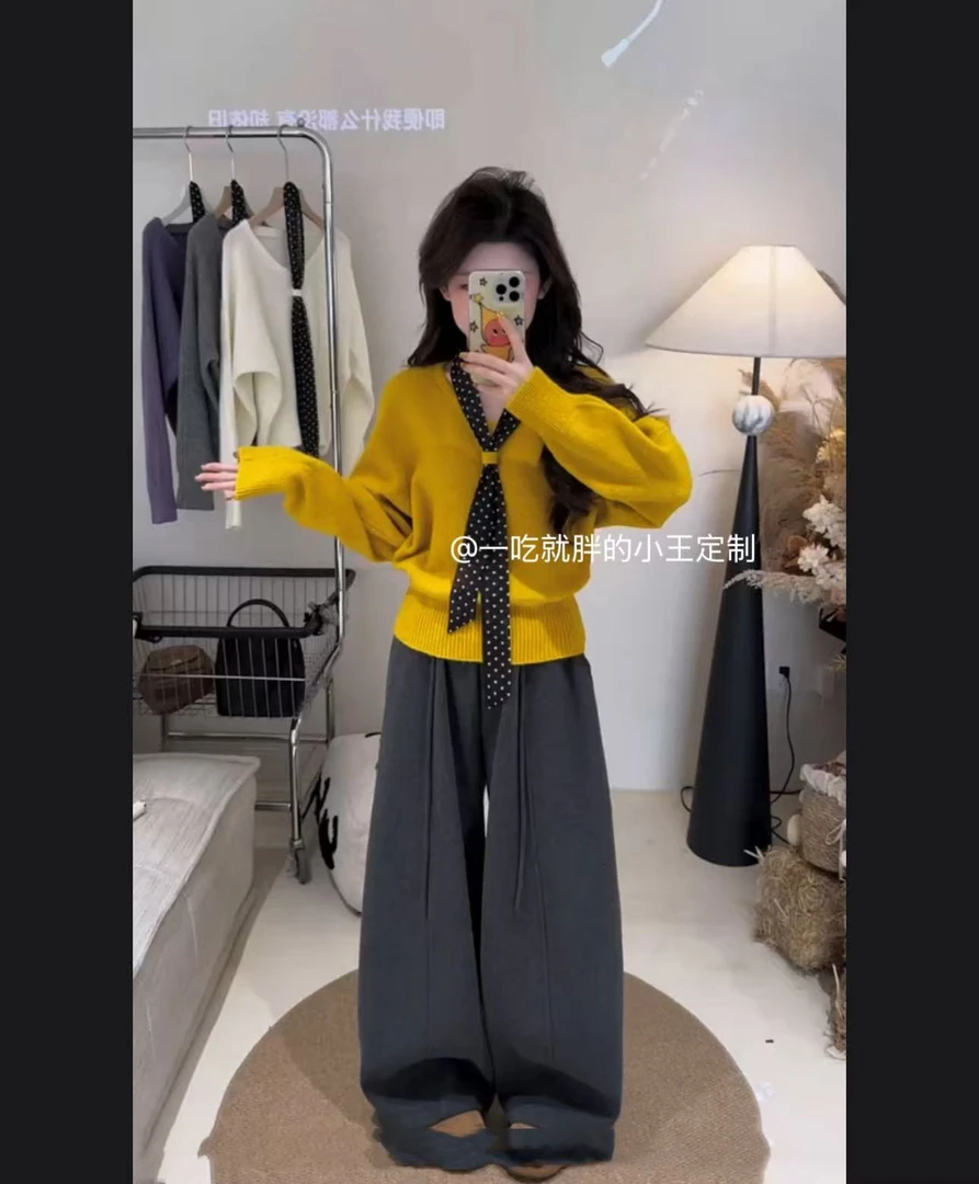 【小王家】洋气慵懒风宽松法式波点针织百搭休闲秋季毛针织衫