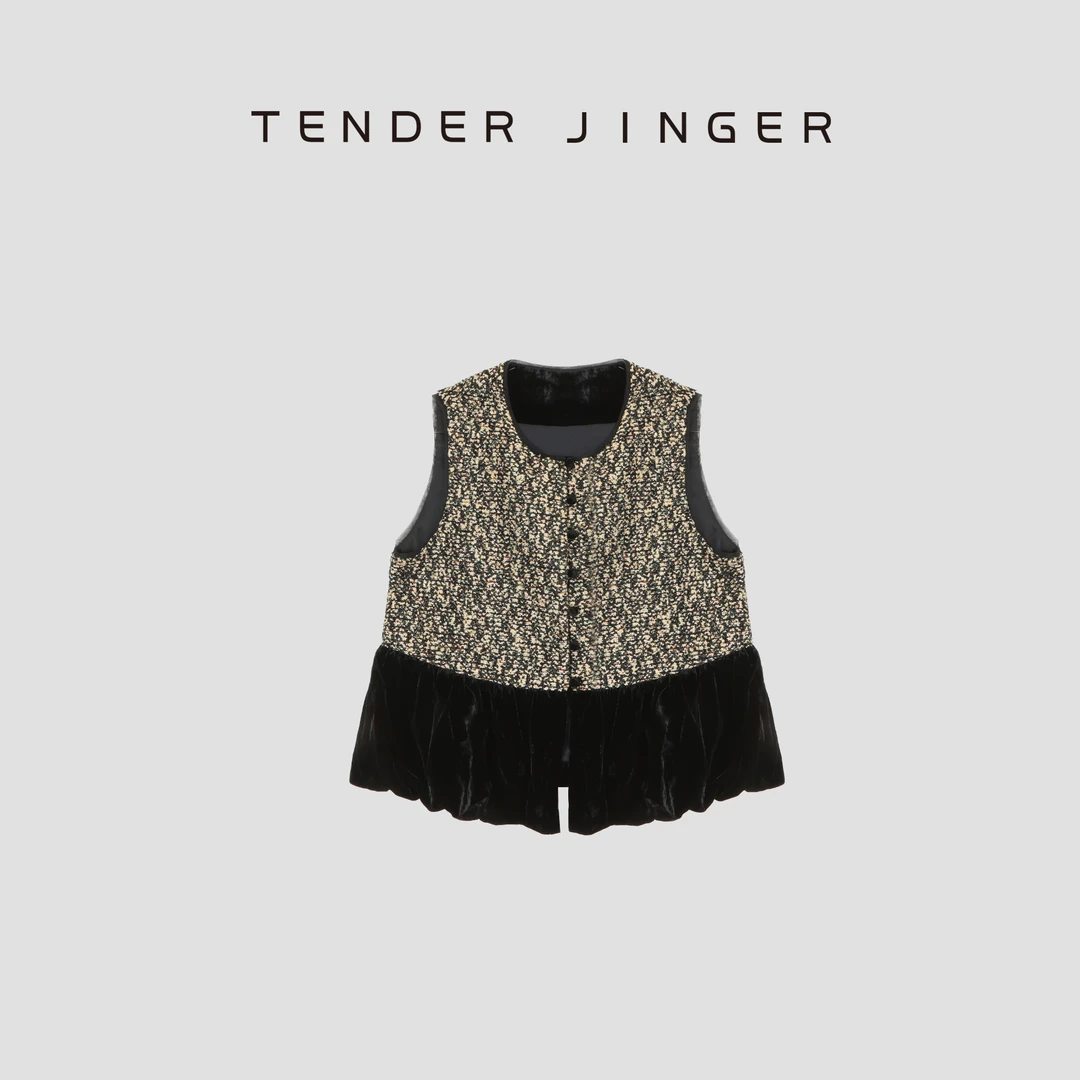 Tender Jinger百搭无袖丝绒拼接马甲T53LWW41377