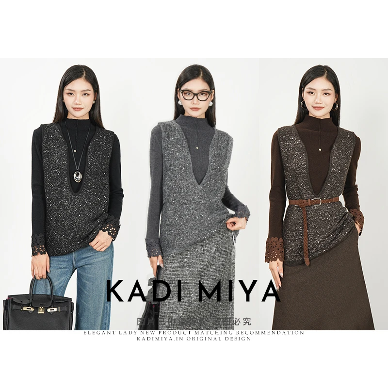 KADIMIYA【繁星衫】奢软羊毛珠片纱宽松无袖叠穿针织马甲背心女新款