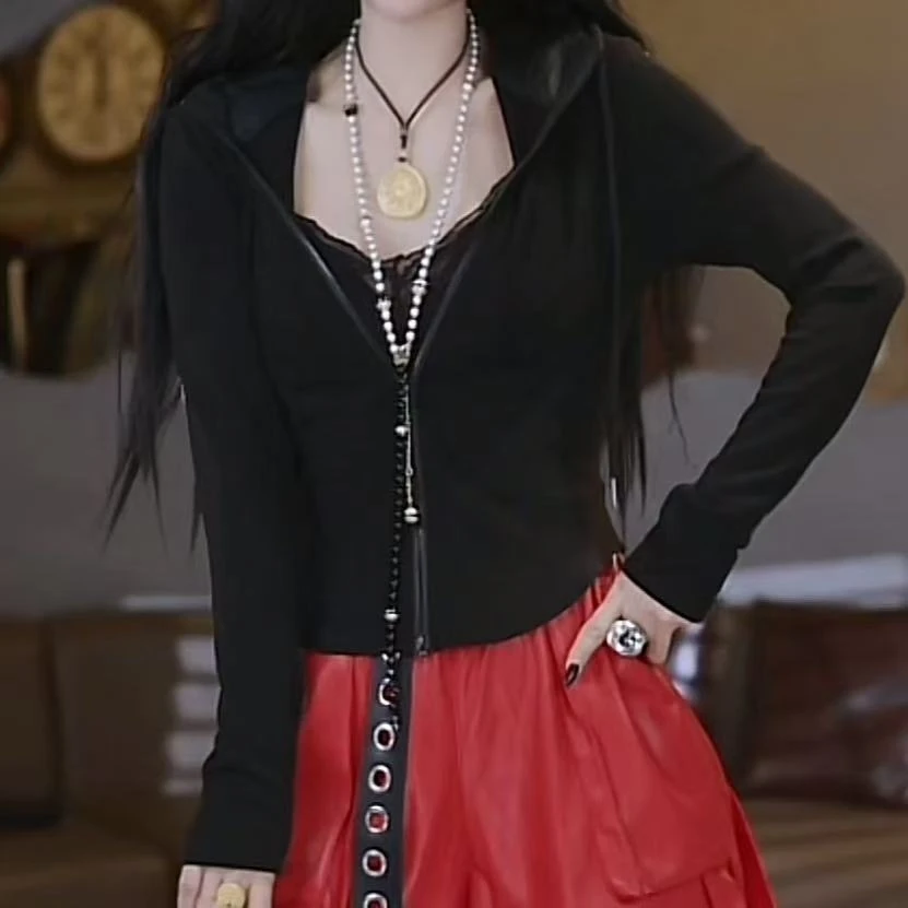 净色连帽开衫短款外套