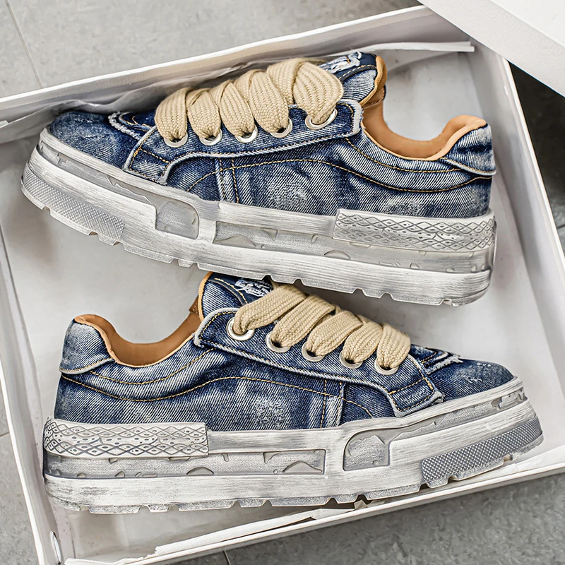 品牌夏季男士素面牛仔帆布鞋透气休闲时尚休闲鞋厚底小众潮流男鞋