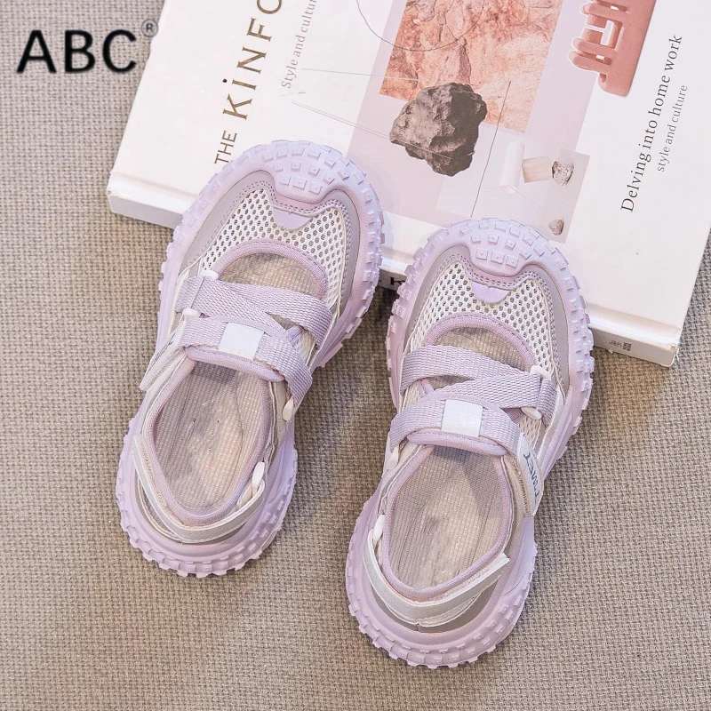 ABC女童运动凉鞋软底女孩网鞋2025夏季新款儿童透气舒适休闲鞋子