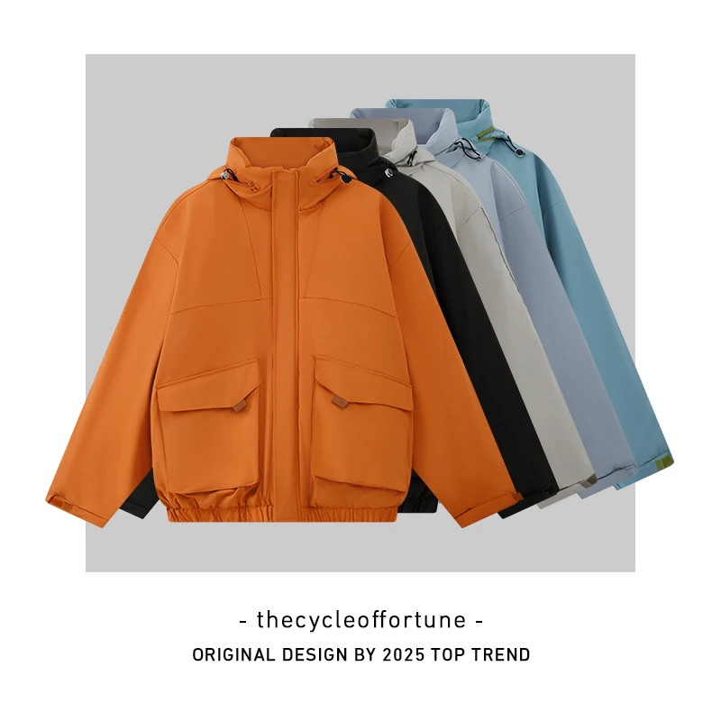 大码男装多口袋短款潮流保暖工装棉衣连帽棉服橡筋下摆秋冬款2533