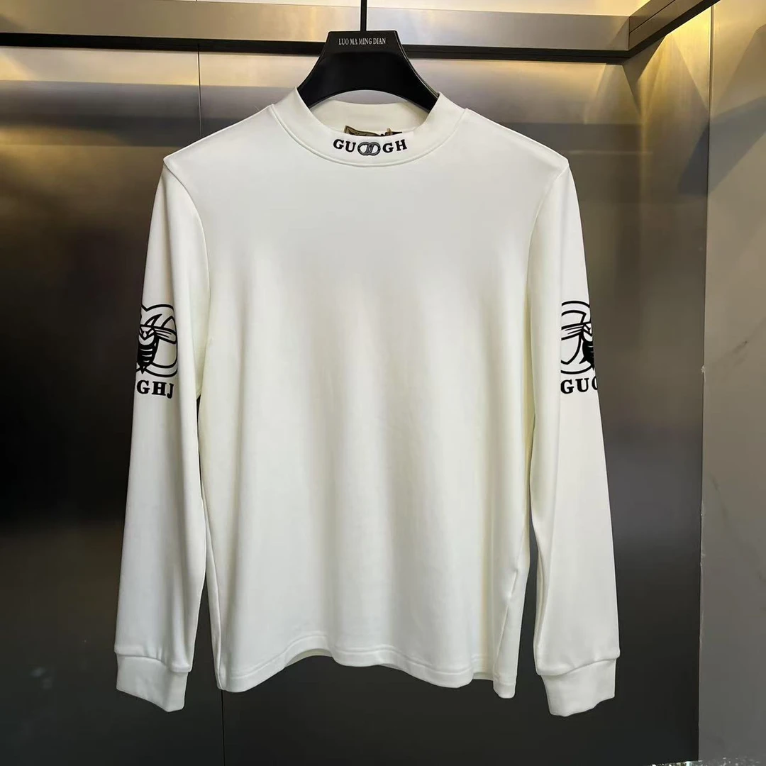 新款高端男士潮流百搭个性字母图案休闲圆领长袖打底衫9210