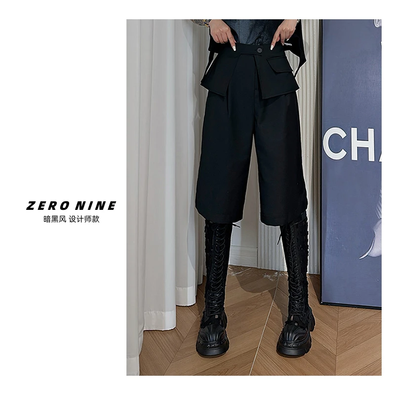 Dan Dan  暗黑风设计师推荐款棋盘短裤女 时尚五分裤