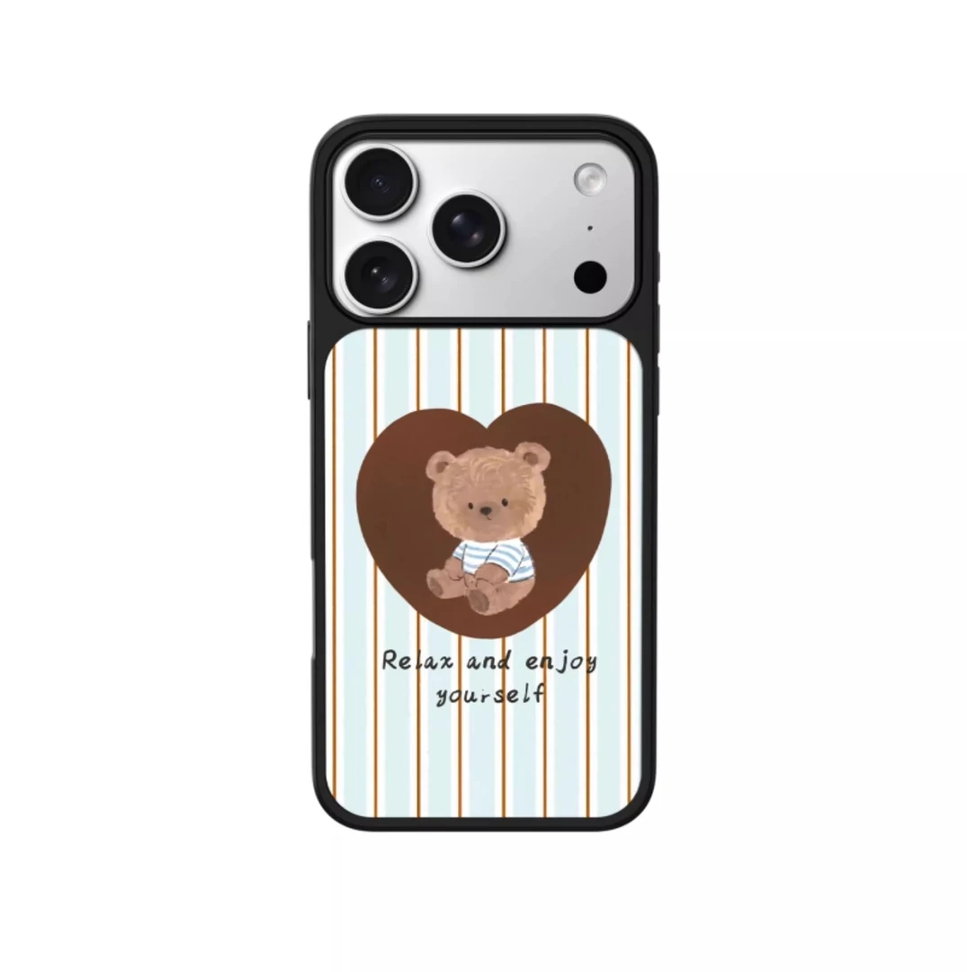 条纹爱心小熊适用苹果17ProMax手机壳15pro磨砂14可爱原创潮牌