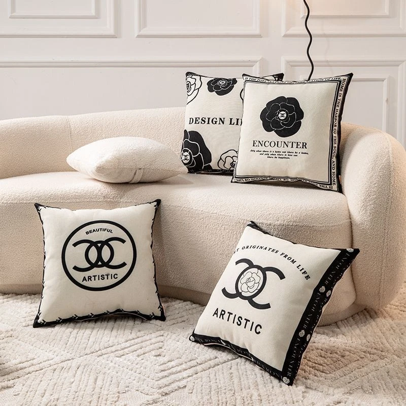 黑白北欧简约轻奢香风客厅沙发靠背卧室靠垫车用靠枕短绒枕套
