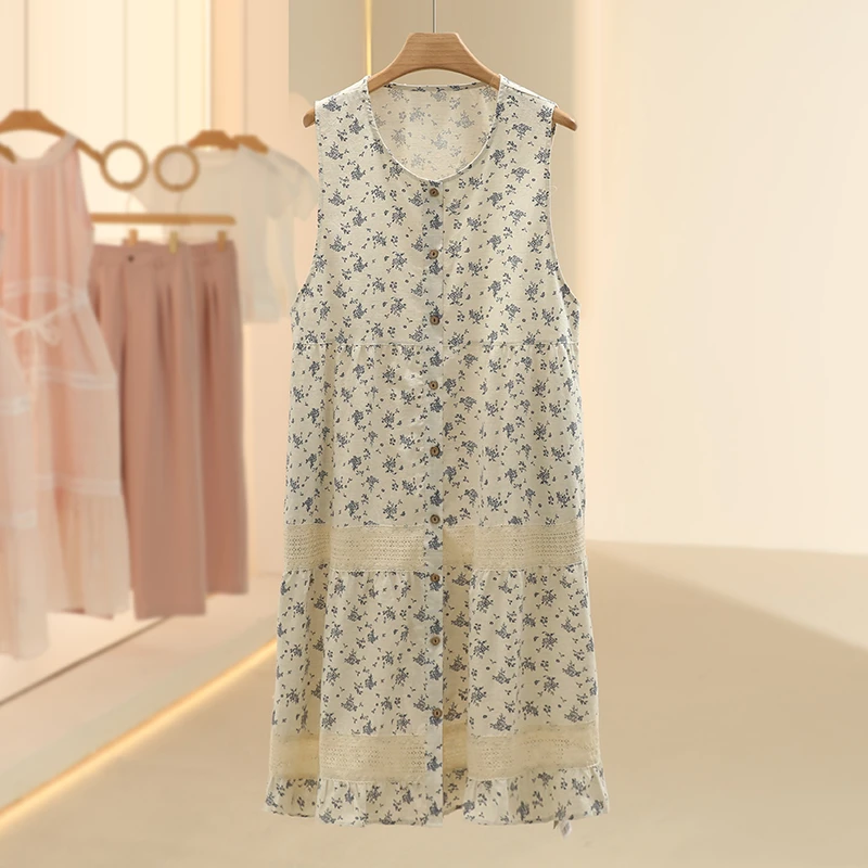 【芙】纯棉文艺碎花背心宽松连衣裙2025夏季新款设计感品牌女装
