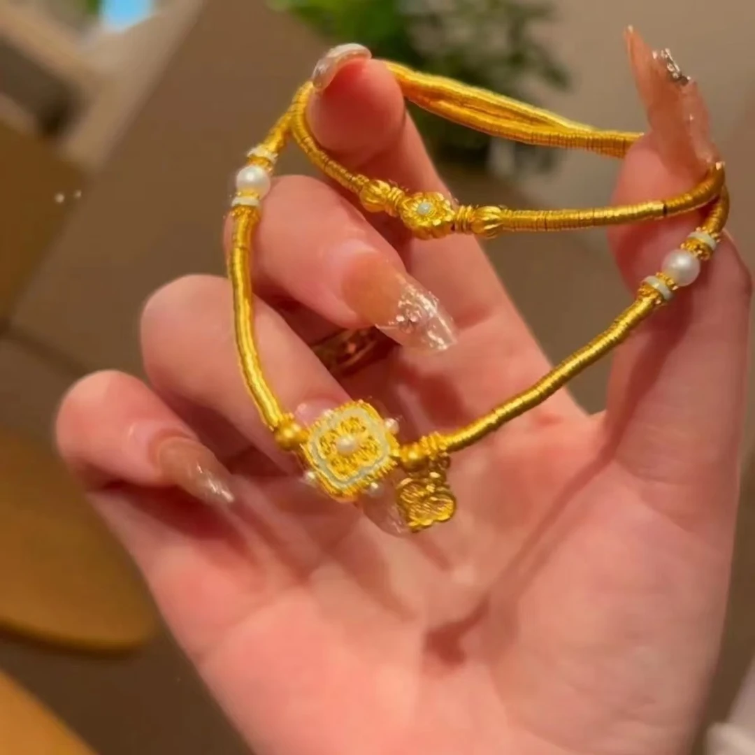 铜合金手链 幂姐同款轻奢黄金色叠戴小众气质国风时尚送女友礼物
