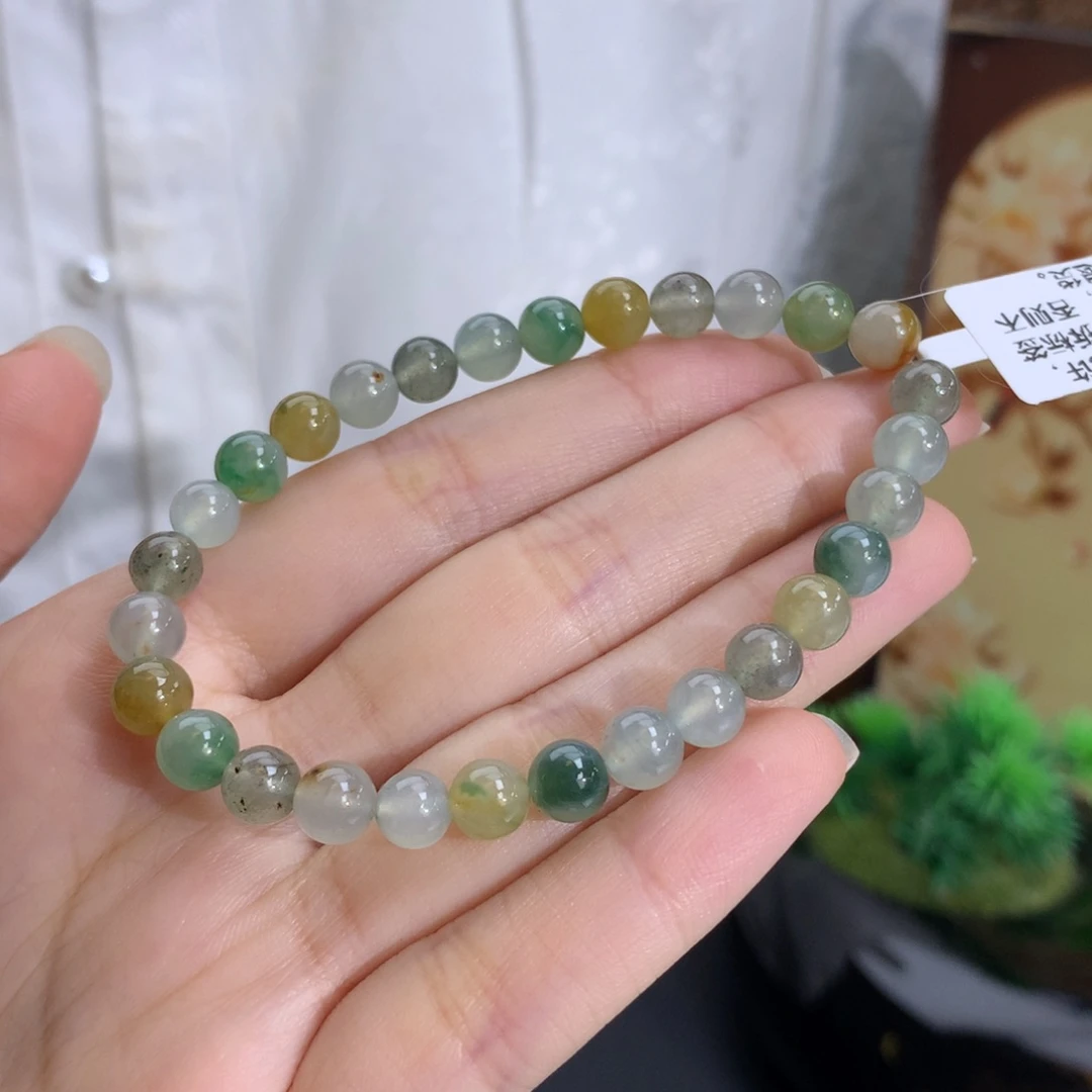 未镶嵌手串翡翠卡6-6.5冰润胶多宝手串