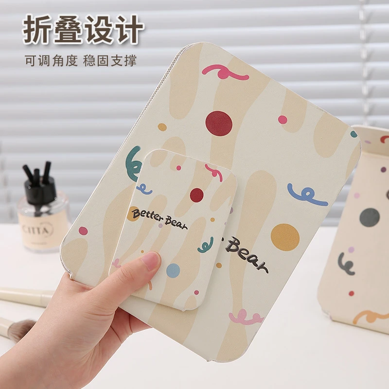 镜子学生宿舍便携折叠镜家用台式大号化妆镜可立可调多巴胺梳妆镜