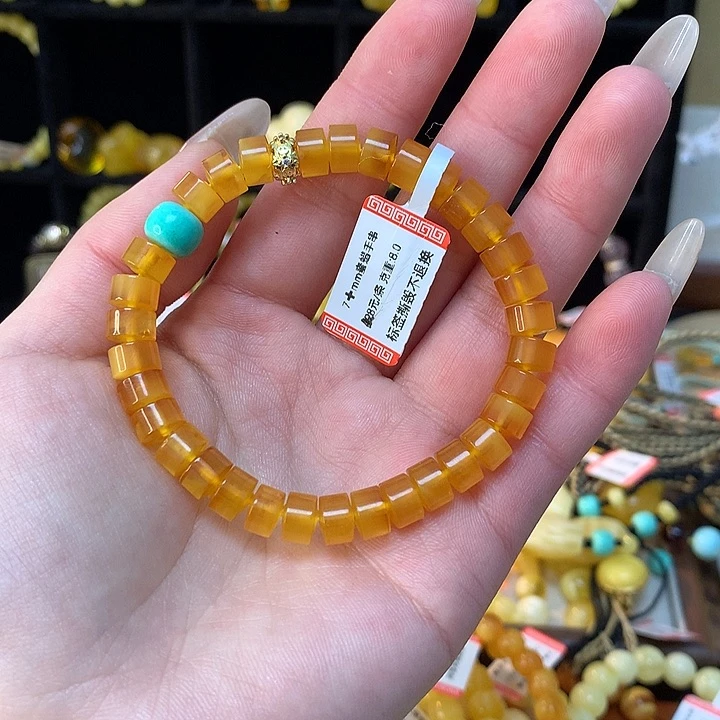 琥珀手链未镶嵌纤*秀蜜蜡手串圆珠