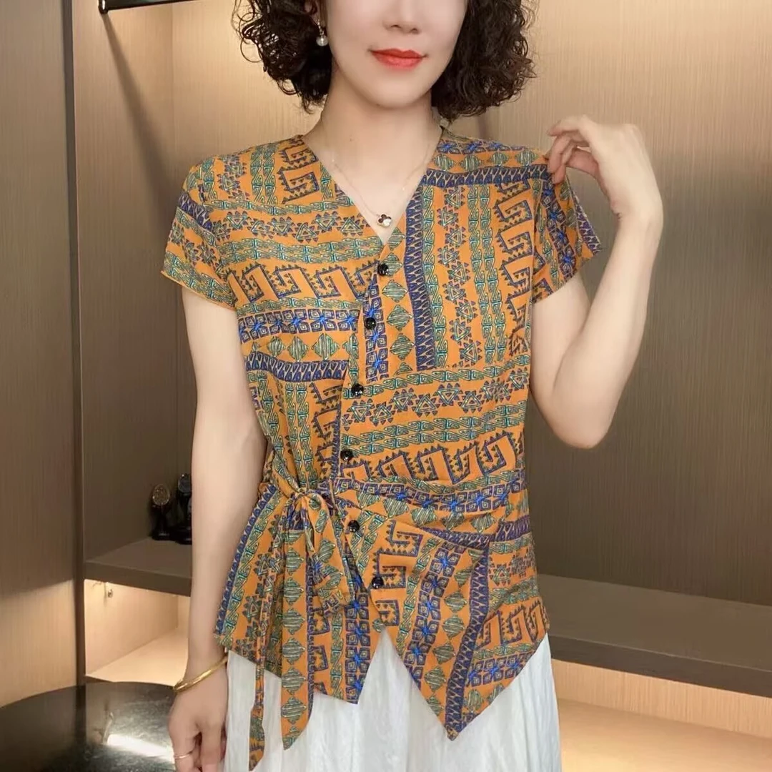 2025年夏季新款时尚百搭女装气质显瘦可打开T恤上衣