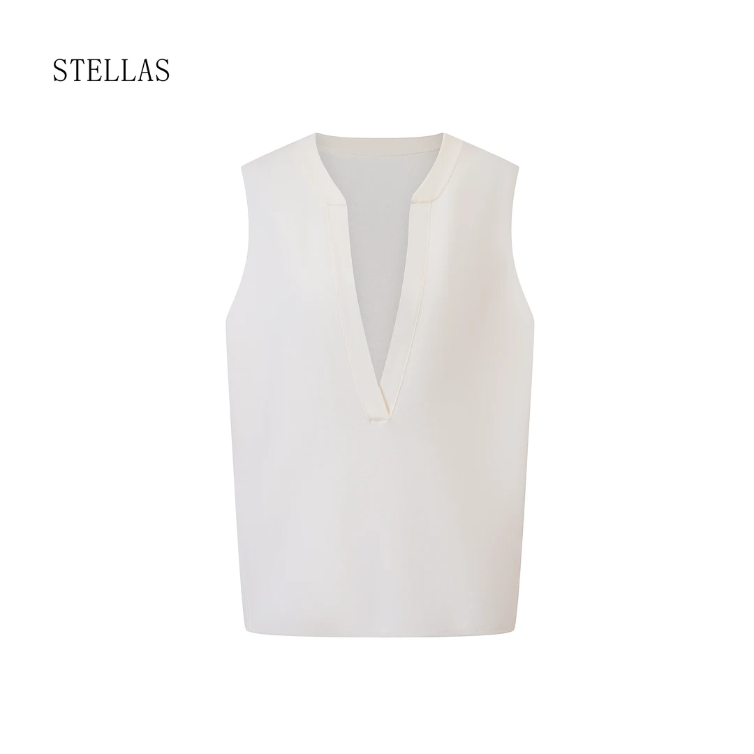 STELLAS 120支可机洗羊毛 简约的线条宽松显瘦背心坎肩马甲