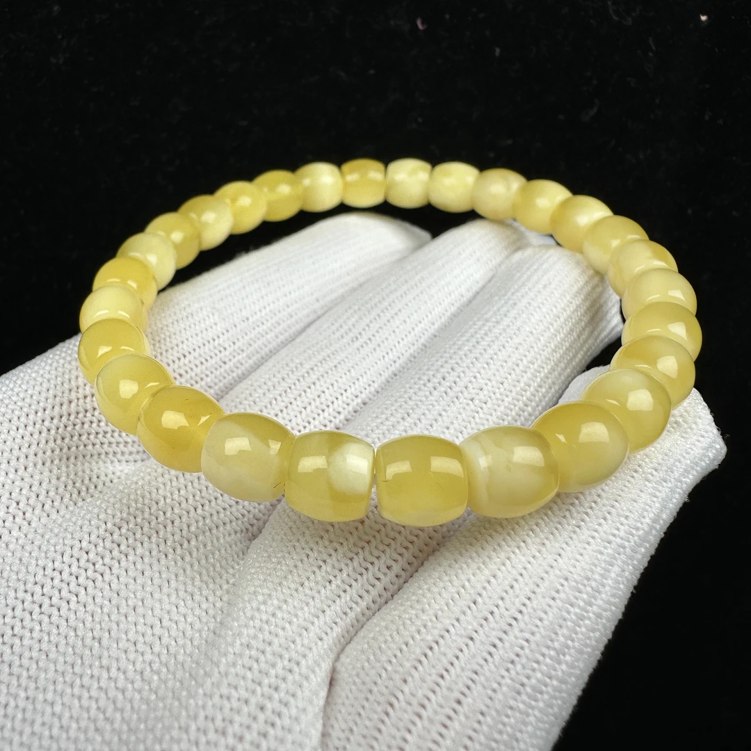 Y9926天然俄料蜜蜡精工直切手串7.7x7mm 7.8克