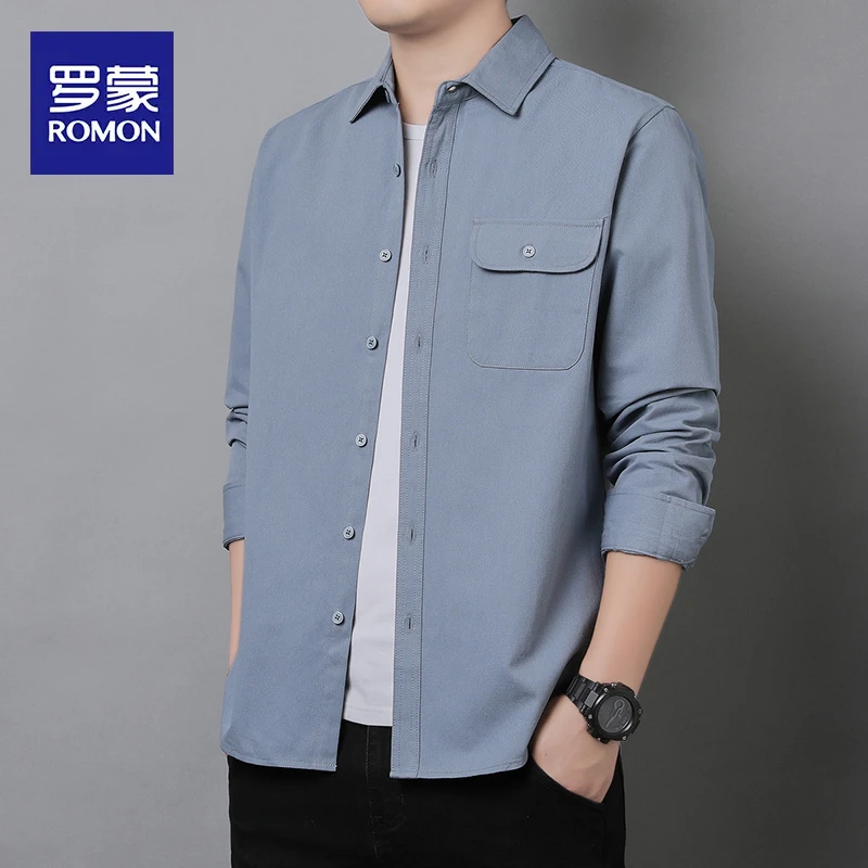 罗蒙时尚显瘦日系设计纯棉男士休闲衬衫全棉透气舒适衬衣亲肤男款