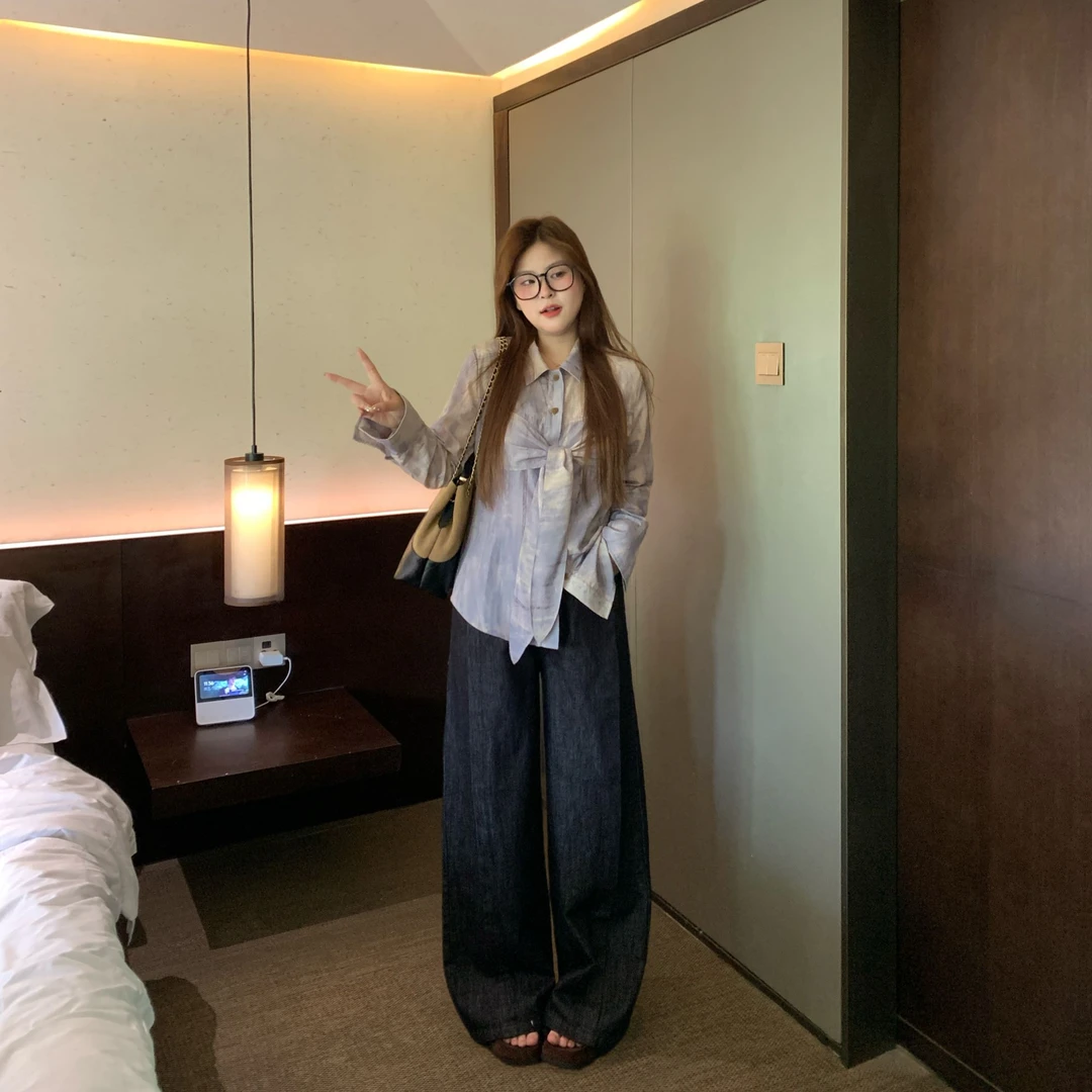 盈盈&南岛风大码女装设计感泼墨衬衫秋胖mm复古显瘦上衣ZYY2199