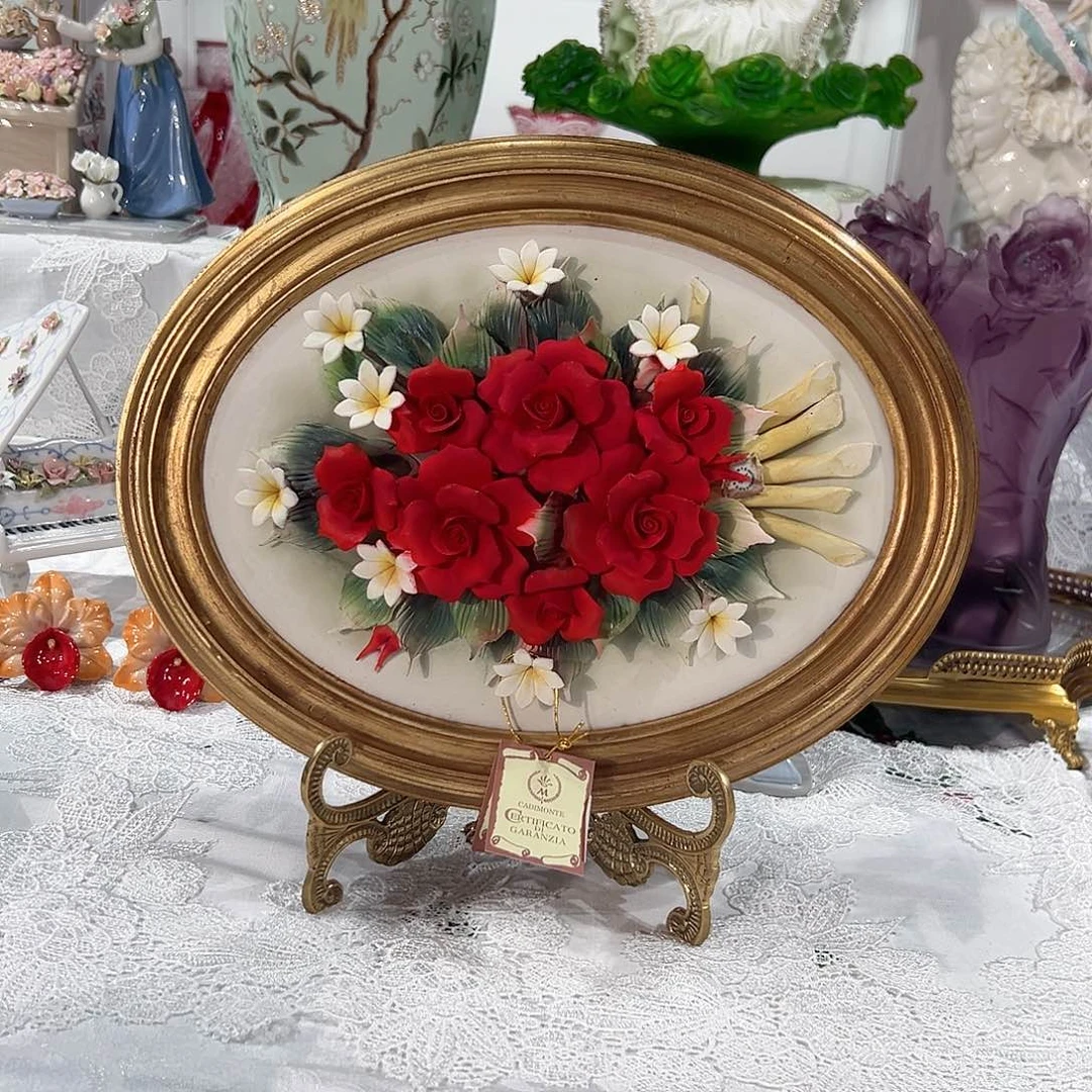 陶瓷意大利陶瓷花挂画摆盘红玫瑰款