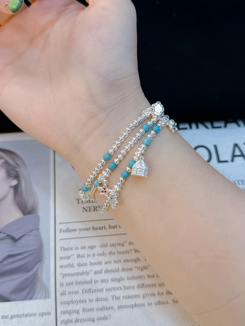 足银手链 足银999三圈盘缠财财屋祥云大象钱币星星潮流时尚手链