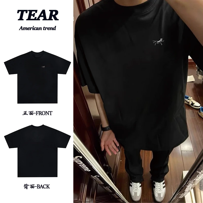 美式重磅纯棉骷髅印花宽松休闲透气圆领百搭潮流短袖T恤男女同款