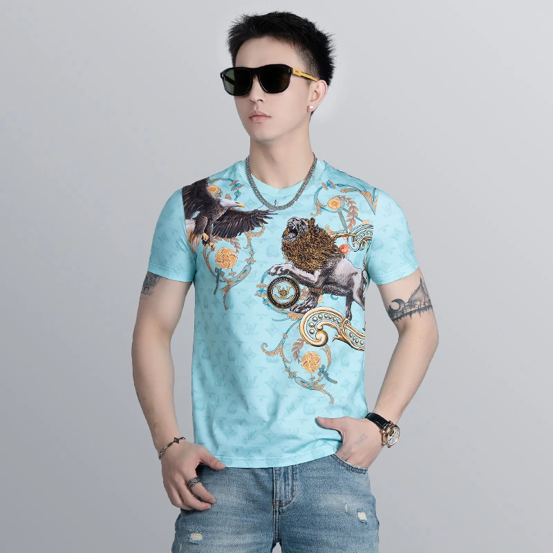 【莫斯吉尔】 夏季轻奢个性百搭印花短袖潮流时尚休闲修身圆领T恤