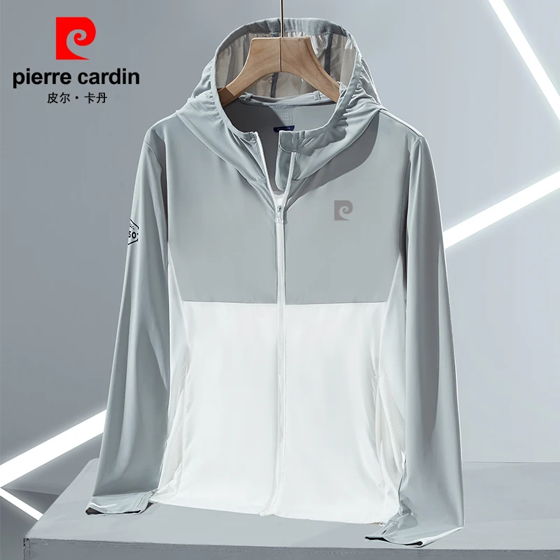 皮尔卡丹冰丝防晒衣男士夏季弹力速干户外防紫外线连帽防晒服外套