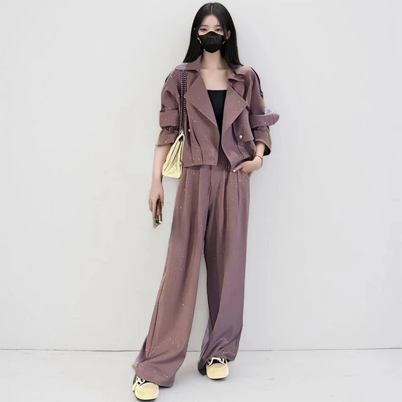女装春季设计感闪闪宽松上衣阔腿裤两件套套装 178 K