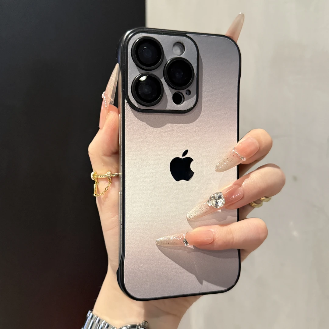 新款渐变无边框素皮适用苹果16promax手机壳小众iphone15个性14