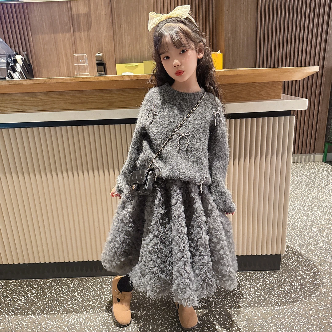 2025女童秋冬款毛衣裙子2件套女宝宝精致韩范慵懒风毛衣裙套装