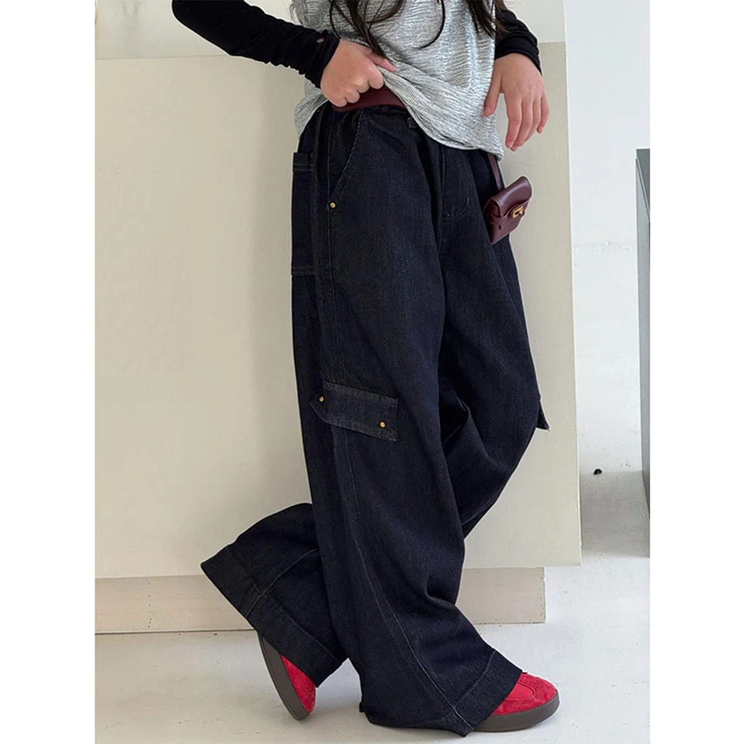 K29451孙小美韩系女童牛仔裤新款秋装儿童阔腿裤子春秋工装裤