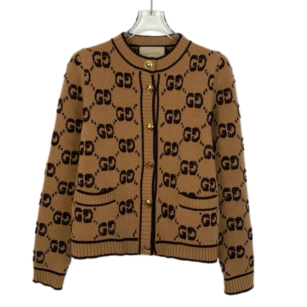 99新 GUCCI/古驰 CW0022 棕色长袖针织开衫外套 XS码
