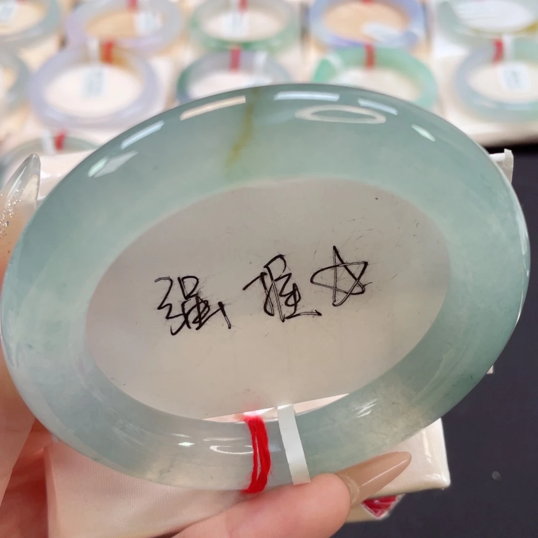 未镶嵌手镯翡翠双眼皮56.8大冰透 透肉 海蓝之谜14号