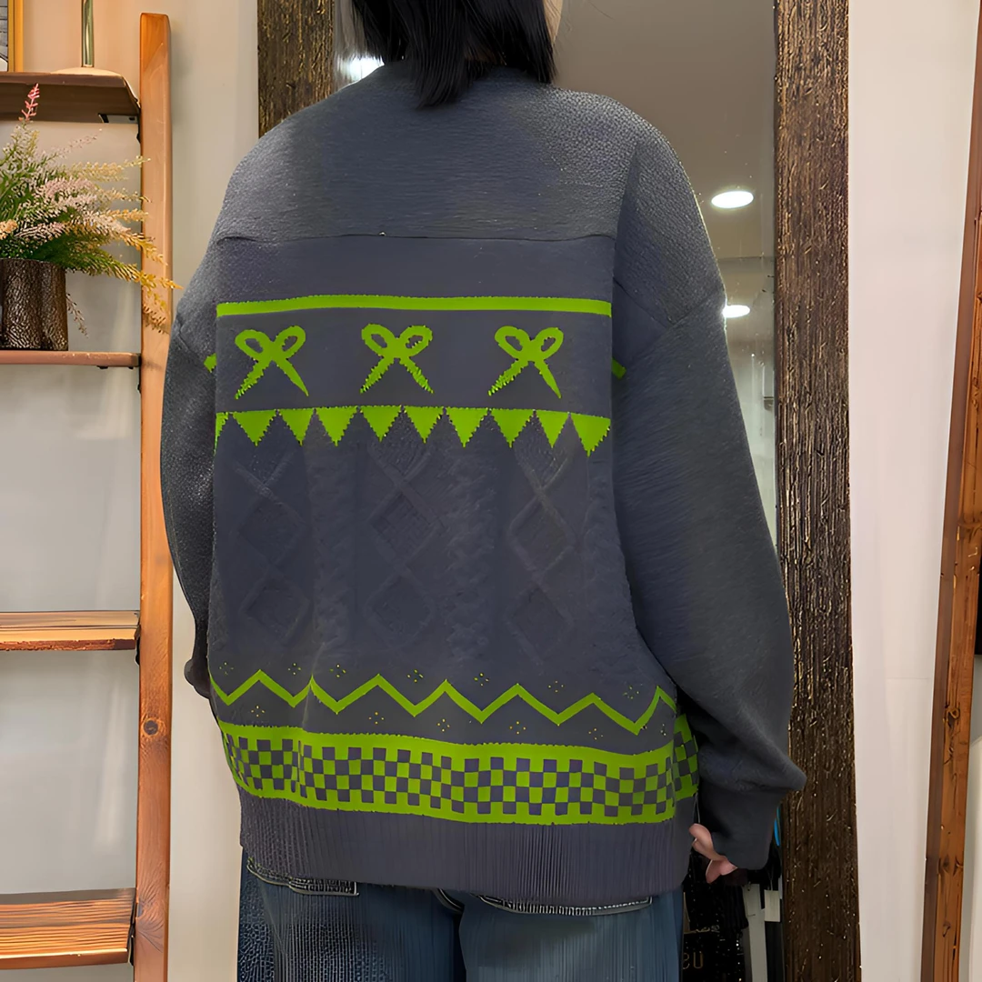 加绒针织毛衣-10828大码女装秋冬胖MM宽松加厚字母撞色拼接