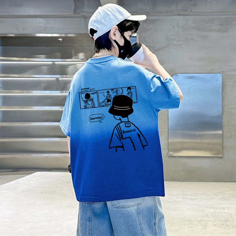 【100%纯棉】童装短袖T恤2025夏季中大童个性趣味帅气百搭男孩体恤