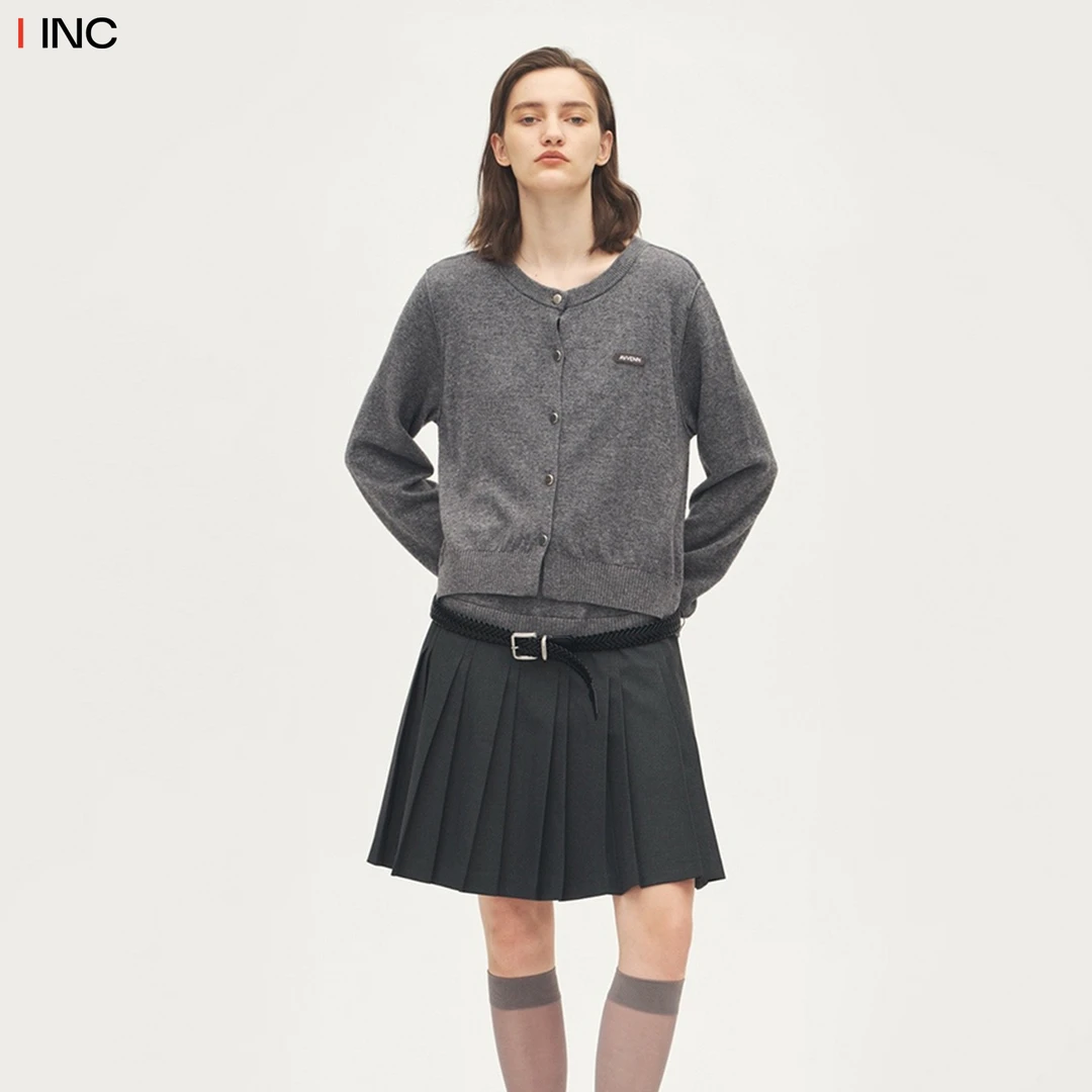 AVVENN 假两件设计连衣裙女25PF秋季新款拼接长袖毛织裙子IINC