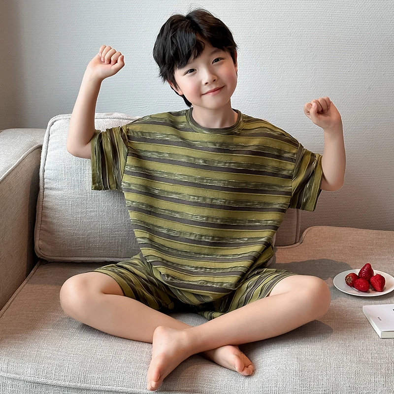 男童睡衣夏季2025新款云彩棉短袖短裤家居服儿童夏天空调服套装薄
