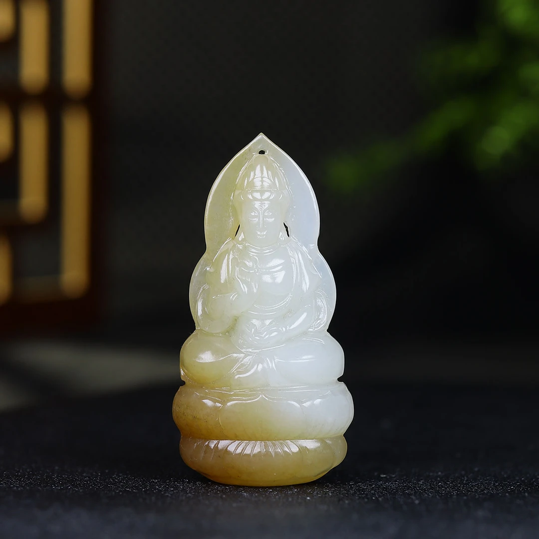 112078和田玉糖白玉观音挂件