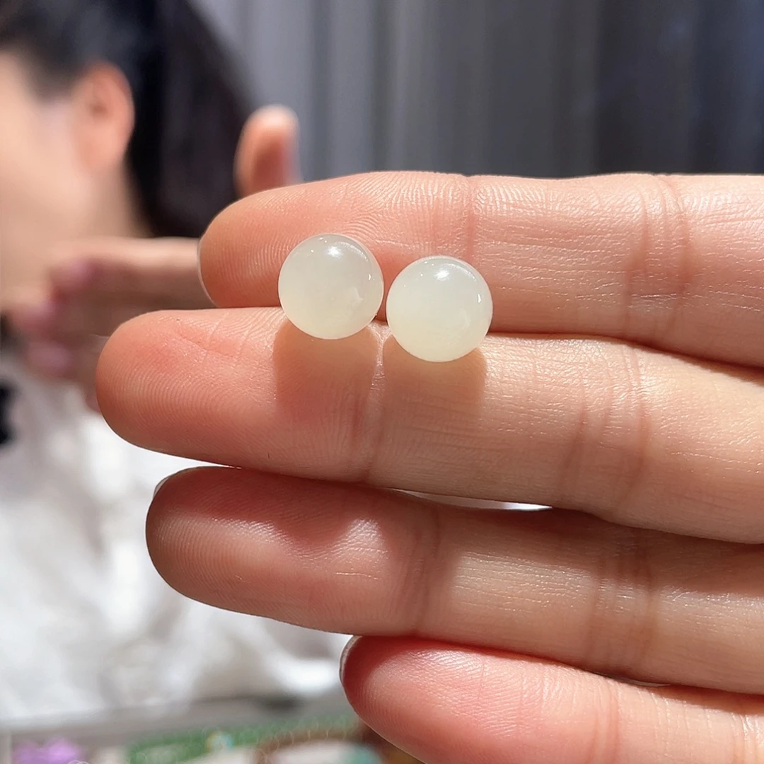 和田玉银S925镶嵌耳饰大气款
