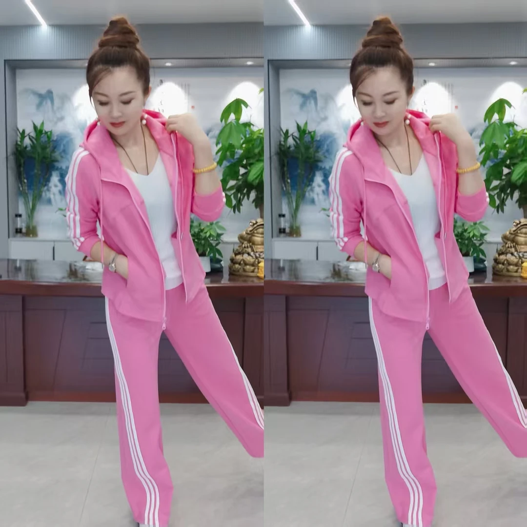 96500新款开衫连帽休闲百搭运动阔腿套装