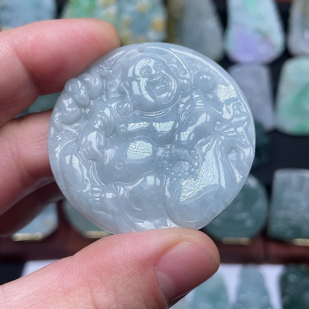 翡翠未镶嵌颈饰布袋佛