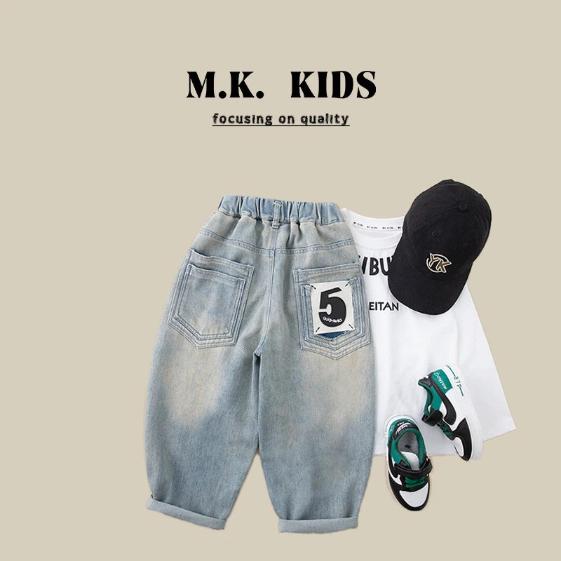 现货儿童春款牛仔裤2025新款春秋男童时尚休闲裤BC1516华子童装