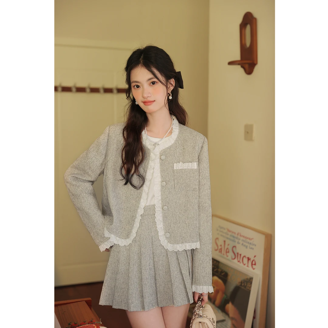 玲玖2025新款高级感小香风两件套装裙气质外套上衣百褶短裙女秋冬