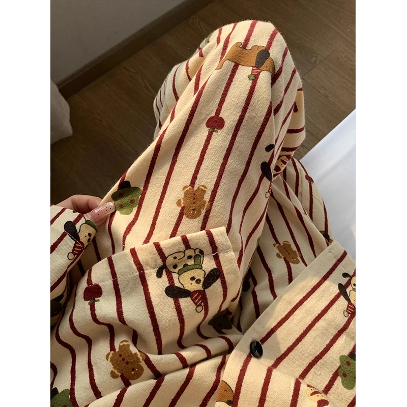 【圣诞小狗】韩系可爱磨毛睡衣女春秋季新款卡通休闲家居服两件套装