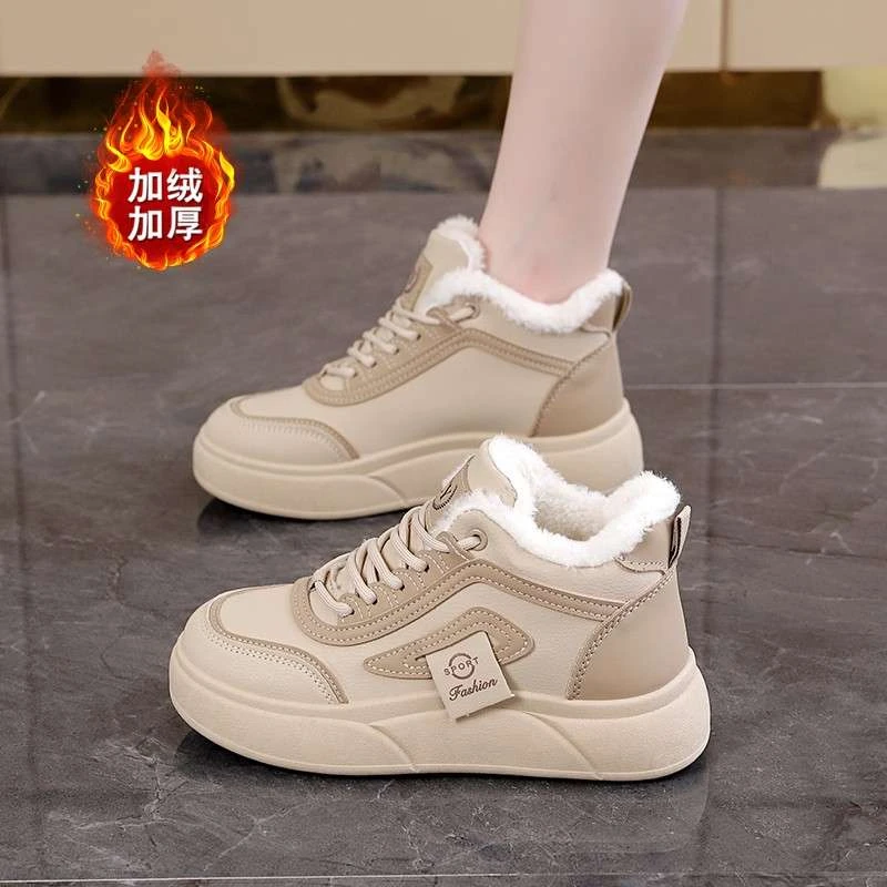 【万达撤柜】二棉鞋女冬季加绒加厚2025新款高帮运动鞋学生百搭防