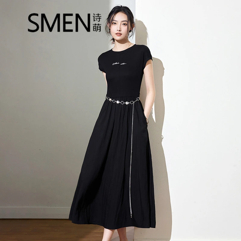 【专柜品质】夏季法式收腰显瘦连衣裙轻奢气质女装时尚短袖黑色裙子