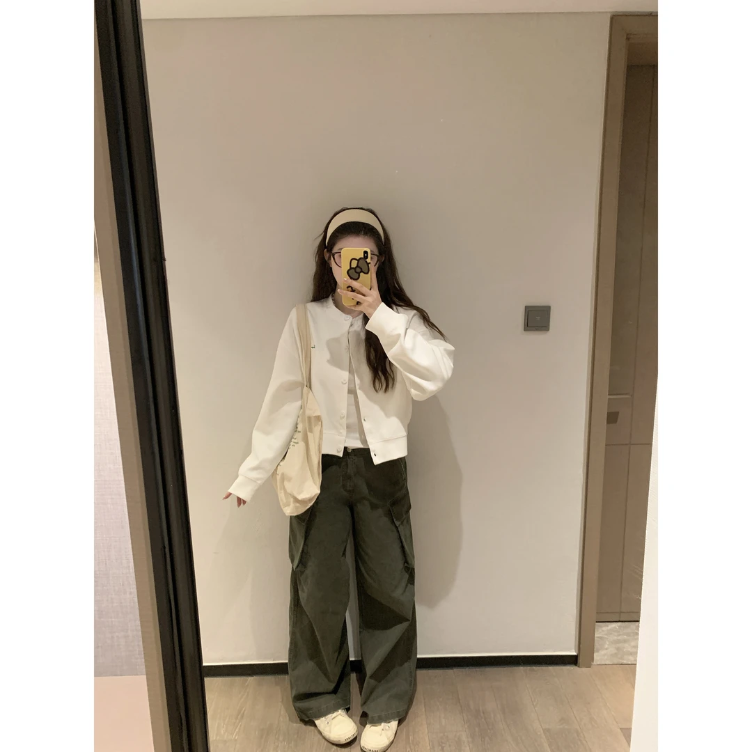 小沈美眉 马卡龙色系 圆领单排扣卫衣开衫春夏宽松长袖外套上衣女
